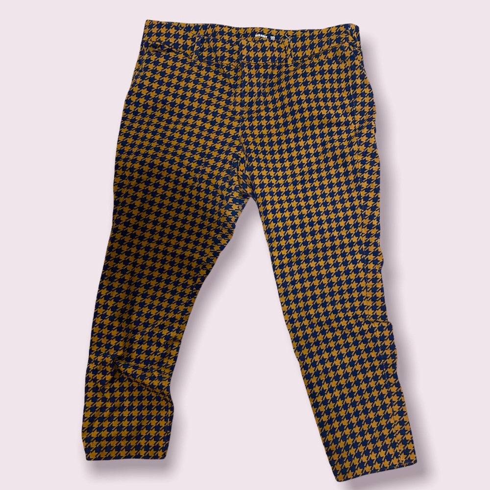 Old Navy Pixie Ankle gold and navy herringbone print pants